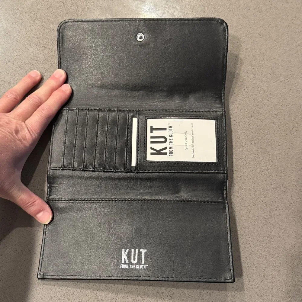KUT From The Kloth Black/White Striped Tri-Fold Vegan Wallet
